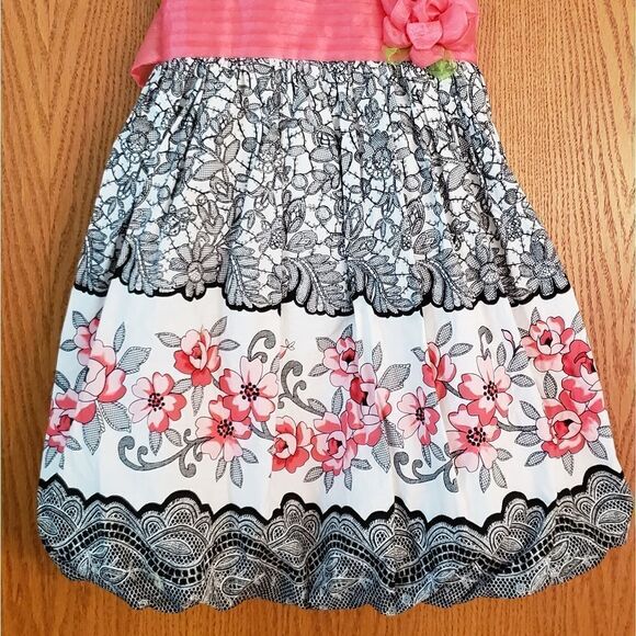 EUC Beautiful Black White Pink Floral Dress Sz 6X - Picture 3 of 8